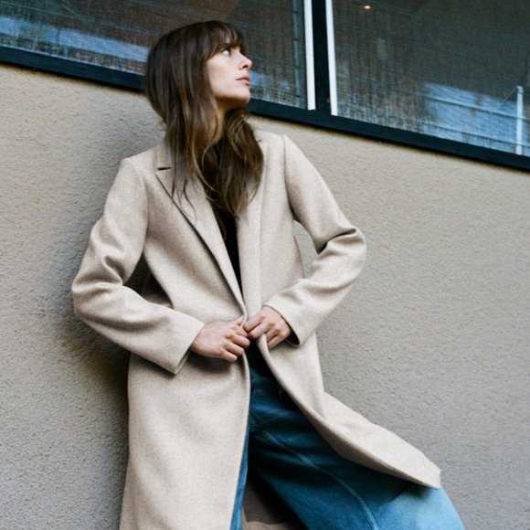 Zara Felt Texture Coat (Green) - Sz Medium - Picture 2 of 6